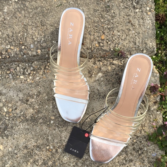 Zara Shoes - Zara Clear Strappy Block Heel Slide Sandal Size 9 Zara Shoes - Zara Clear Strappy Block Heel Slide Sandal Size 9
